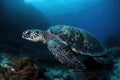 image of a hawksbill turtle swimming under the sea. underwater animals. illustration, generative AI Royalty Free Stock Photo