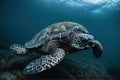 image of a hawksbill turtle swimming under the sea. underwater animals. illustration, generative AI Royalty Free Stock Photo