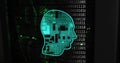 Image of head, binary coding and data processing over black background Royalty Free Stock Photo
