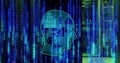 Image of head, binary coding and data processing over computer servers Royalty Free Stock Photo