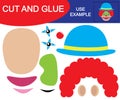 Image of head of clown. Cut and glue. Educational game for child Royalty Free Stock Photo