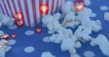 Image of heart icons over box of popcorn Royalty Free Stock Photo