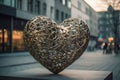 An image of a heart sculpture on a street, Generative AI