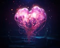 romantic concept wallpaper with a heart shaped glowing pink jellyfish underwater. Royalty Free Stock Photo