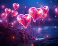 romantic concept wallpaper with a heart shaped glowing pink jellyfish underwater. Royalty Free Stock Photo