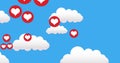 Image of hearts floating over blue sky with clouds Royalty Free Stock Photo