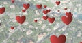 Image of hearts over cityscape
