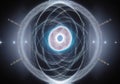 An image of the Higgs boson, also known as the God particle, abstract cosmic background. Created with generative AI tools
