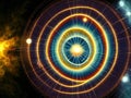 An image of the Higgs boson, also known as the God particle, abstract cosmic background. Created with generative AI tools