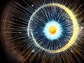 An image of the Higgs boson, also known as the God particle, abstract cosmic background. Created with generative AI tools