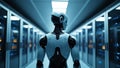 Futuristic humanoid robot in hightech data center Royalty Free Stock Photo