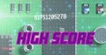 Image of high score text over data processing and computer circuit board Royalty Free Stock Photo