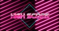 Image of high score text over neon banner against neon pink light trails in seamless pattern Royalty Free Stock Photo