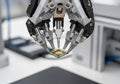 Image highlights advanced robotics in semiconductor handling and automatio Royalty Free Stock Photo