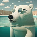 Dramatic Climate Change: Polar Bear Cooling Off in the Pool. Generative ai