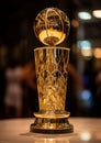 Celebrating Success with a Sports Golden Trophy. Royalty Free Stock Photo
