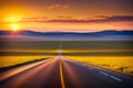 Highway lanes at sunset - made with Generative AI