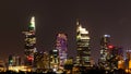 City Scene with Modern Buildings in Ho Chi Minh City's Central Business District by Night Royalty Free Stock Photo