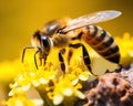 The honeybee collects pollen and nectar.