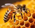The honeybee collects pollen and nectar.