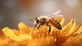 Honey bee on beautiful yellow flower AI generative Royalty Free Stock Photo