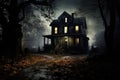 horror Halloween ghost house. night dark path Royalty Free Stock Photo