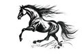 Image of a horse drawing using a brush and black ink on white background. Wildlife Animals. Illustration, generative AI