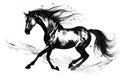 Image of a horse drawing using a brush and black ink on white background. Wildlife Animals. Illustration, generative AI