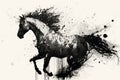 Image of a horse drawing using a brush and black ink on white background. Wildlife Animals. Illustration, generative AI