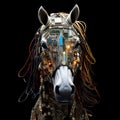 Image of horse face made with electronic components on clean background. Wildlife Animals. Illustration, Generative AI