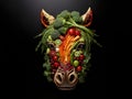 Image of horse face made with vegetables and fruits on clean background. Wildlife Animals. Illustration, Generative AI Royalty Free Stock Photo