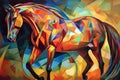 Image of a horse painting in cubism art style. Wildlife Animals. Illustration. Generative AI