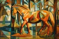 Image of a horse painting in cubism art style. Wildlife Animals. Illustration. Generative AI