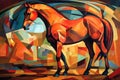 Image of a horse painting in cubism art style. Wildlife Animals. Illustration. Generative AI