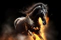 Image of horse is running on black background. Wildlife Animals. Illustration. Generative AI Royalty Free Stock Photo
