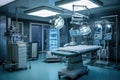 An image of a hospital room with lights and a variety of medical equipment., Modern equipment in operating room, AI Generated