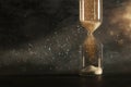 Image of hourglass as time passing concept over black background for business deadline. Glitter overlay. Royalty Free Stock Photo