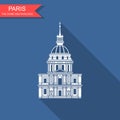 Image of the house of invalides in Paris. Flat icon with shadow