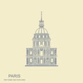 Image of the house of invalides in Paris. Flat vector icon in retro style