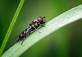 Image of a Hoverfly, Eumerus spp on a Grass Blade in a Meadow Jemimaville, Scotland