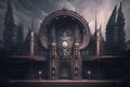 A huge medieval victorian steampunk concert hall in a steampunk world