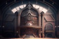 A huge medieval victorian steampunk concert hall in a steampunk world