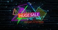 Image of huge sale text over neon vibrant pattern background