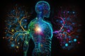 An image of human body with the brain and nervous system. Generative AI