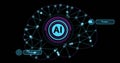 Image of human brain and ai data processing over black background Royalty Free Stock Photo