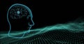 Image of human brain and ai data processing over black background Royalty Free Stock Photo