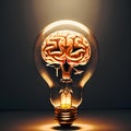 Image of the human brain in a light bulb against a dark room background Royalty Free Stock Photo