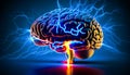 An image of human brain with lightning coming out of it. Generative AI Royalty Free Stock Photo