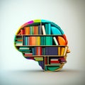 image of human head with books in the shape of brain. Generative AI Royalty Free Stock Photo