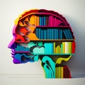 image of human head with books in the shape of brain. Generative AI Royalty Free Stock Photo